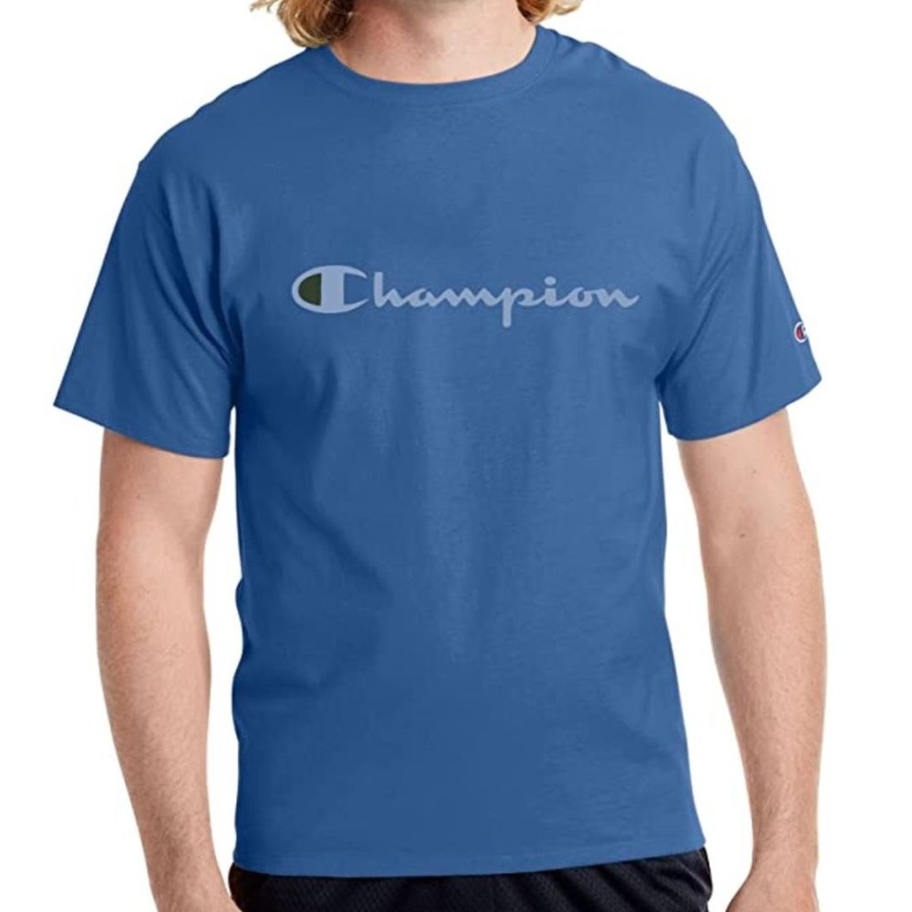 Champion Men's Classic Script T-Shirt Blue Size Medium